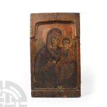Painted Wooden Icon of Virgin and Child