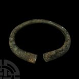 Viking Age Bronze Hatched Panel Bracelet with Trumpet Terminals