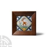 Post Medieval Dutch Ceramic Tile with Stag