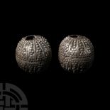 Large Post Medieval Silver Bead Pair