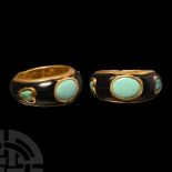 Post Medieval Gold Love Ring with Turquoise Hearts