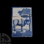 Post Medieval Glazed Ceramic Cow in Landscape Tile Set