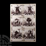 Post Medieval Glazed Ceramic Windmill Tile Display