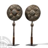 Pair of Bronze Liturgical Fans