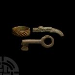 Georgian Toy Bronze Pistol, Ring and Key Group