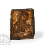 Painted Wooden Icon of Virgin and Child