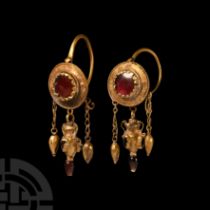 Greek Gold Earrings with Amphora Drops