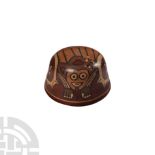 Pre-Columbian Nazca Painted Ceramic Bowl with Anthropomorphic Feline