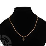 Byzantine Bronze Cross Pendant with Bead Necklace