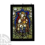 Medieval Stained Glass Panel with The Virgin and Child