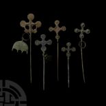 Viking Period Bronze Pin Collection with Lobed Cross Finials