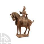 Chinese Tang Ceramic Horse and Rider with Dog