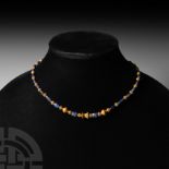 Eastern Greek Style Lapis Lazuli and Gold Bead Necklace