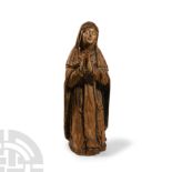 Large Post Medieval Wooden Virgin at Prayer Statue