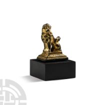 Medieval Gilt Bronze Lion Finial