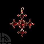 Post Medieval Rose Gold Maltese Cross Pendant with Garnets