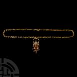 Dark Age Gold and Gemstone Pendant Cross Necklace with Dove-Shaped Garnets
