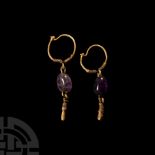 Viking Age Gold Earrings with Amethyst Gemstones