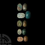 Egyptian Faience Hieroglyphic Scarab Group