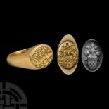 Large Stuart Period Gold Heraldic Signet Ring with 'Scottish Rothesay Family' Arms