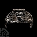 Large Viking Silver Filigree Lunate Pendant