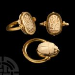 Egyptian Steatite Scarab in Gold Swivel Ring