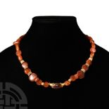 Western Asiatic Red Carnelian and Gold Bead Necklace
