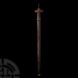 Migration Period Iron Sword with Garnet Cross Guard and Scabbard Fittings