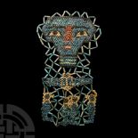Egyptian Bright Blue Beaded Mummy Mask with Sons of Horus