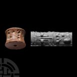 Western Asiatic Jasper Cylinder Seal with Seated Figures
