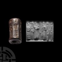 Western Asiatic Haematite Cylinder Seal with Processional Scene