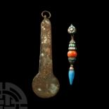 Tibetan Cased Masculine Earring with Turquoise and Coral Inlays