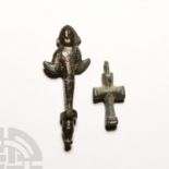 Byzantine Bronze Cross Pendant and Angel Finial Group