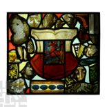 Medieval Stained Glass Panel with Various Elements