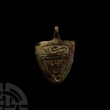 Medieval Large Gilt Bronze Knight's Heraldic Horse Harness Pendant