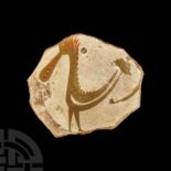 Central Asian Slip-Painted Pottery Fragment with Hoopoe