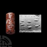 Western Asiatic Red Breccia Cylinder Seal with Animals