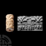 Western Asiatic Stone Cylinder Seal with Fighting Quadrupeds