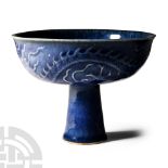 Chinese Blue Glazed Stem Cup