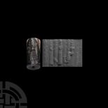 Western Asiatic Banded Quartz Cylinder Seal with Presentation Scene