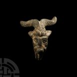 Greek Bronze Handle with Human-Headed Ram