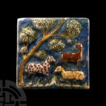 Glazed Tile with Animals in Landscape