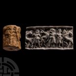 Large Western Asiatic Limestone Cylinder Seal with Combat Scene