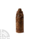 Chinese Columnar Stone Seal with Seated Figure