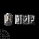 Uruk Black Stone Cylinder Seal with Seated Figure