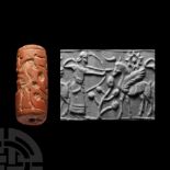 Western Asiatic Stone Cylinder Seal with Hunting Scene