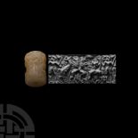 Large Western Asiatic Alabaster Cylinder Seal with Procession