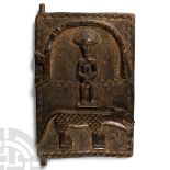 West African Carved Wooden Figural Window Shutter Panel