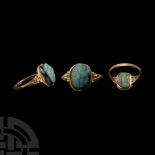 Egyptian Faience Scarab in Gold Swivel Ring