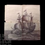 Post Medieval Dutch Glazed Ceramic Boat Tile Set